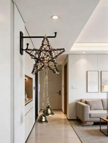 1pc Star-Shaped Wind Chime, Indoor/Outdoor Decorative Hanging Ornament, Room Decor Wind Chime With Star-Shaped Vine Hoop And Bronze Bell, Perfect For Door, Garden And Wall Decoration | No Power Needed, Holiday Atmosphere Decor, Ideal Holiday Gift - A - View 2