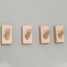 4pcs Heavy-Duty Solid Wood Hooks - Versatile Wall & Door Mount For Coats, Towels, And More - Stylish Entryway Organizer - A - View 10