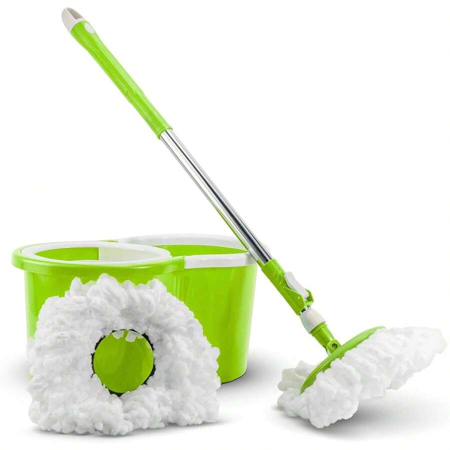 Magic Rotating Mop With Wringer Bucket, 360° Rotating Microfiber Head, Adjustable Telescopic Handle, Efficient Cleaning System For Wood, Ceramic, Marble Floors And More (BLACK) - Green - View 1