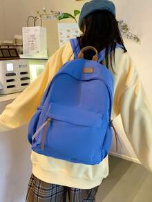 1 pièce Sac à dos étudiant de style universitaire décontracté de couleur unie, sac à dos léger à poches multiples pour l'école, sac à dos grande capacité, convient aux étudiants/diplômés/doctorants, applicable pour la rentrée scolaire, l'apprentissage sur le campus, les courts voyages, le camping en plein air et les sorties décontractées quotidiennes - multicolore - Voir 16