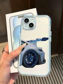 1 pièce Étui de téléphone avec cadre bleu, lentille transparente minimaliste, protection anti-chute et anti-collision, motif de voiture de course, compatible avec Apple 17/17Pro/17Promax/16/16Pro 16 Pro Max/15/14 Plus, 13/12/11, Étui de téléphone Air, housse de protection - Bleu ciel - Voir 6