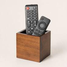 1pc Solid Wood Remote Control Holder, Solid Wood Desktop Storage Box, Suitable For Dorm Room Controller, Office Supplies And Study Essentials Storage Basket, Compact Storage Box For Bedroom, Living Room And Home Decor - Brown - View 13