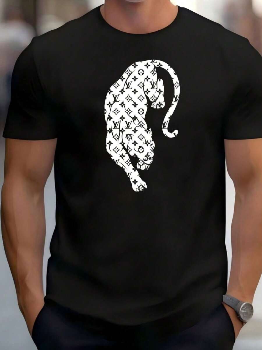 Men Graphic Print Short Sleeve T Shirt Fashion Streetwear Casual Summer Top - Black - View 1