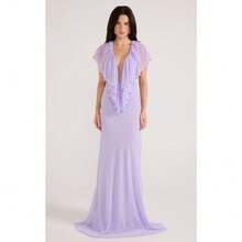 Nuevo vestido femenino top  de gasa monocolor sin mangas, volantes en escote V, ligero y elegante - Morado - Ver 11