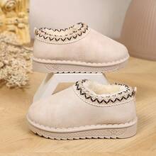 Children's Embroidered Trim Snow Boots, 3 Colors Warm Fleece Lining Slip-On Ankle Boots, Non-Slip Soft Sole Winter Cold Weather Boots - White - View 6
