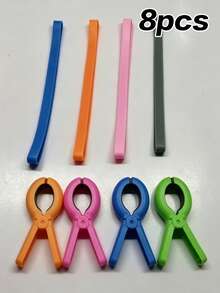 1/4/8/12pcs Assorted Color Beach Towel Clips, Plastic Clothes Clips, Windproof Beach Towel Clips, Clothes Hanger Clips, Strong Spring Clips, Beach Chair Towel Clips, Sock Clips, Large Plastic Clothes Clips, For Fixing Towels - Multicolor - View 12