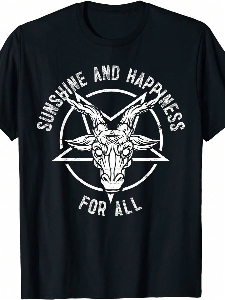 Camiseta de la banda de heavy metal Sunshine And Happiness para hombre, con gráficos divertidos - Camiseta casual de manga corta con cuello redondo, suave y cómoda, adecuada para todas las e - Negro - Ver 1