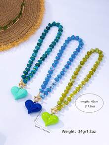 1pc Exaggerated Vintage Elegant Acrylic Beaded Heart Pendant Necklace, Fashionable Women's Necklace Suitable For Valentine's Day Gift, Beach Vacation, Party, Banquet And Daily Wear - Heart Necklace - View 3