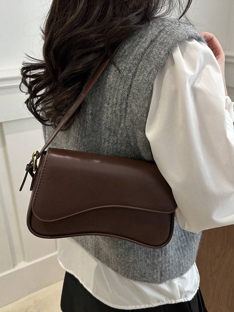 1 pieza Bolso de mujer de unicolor de PU, nueva bolsa de hombro versátil