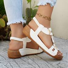 Plus Size Women's Fashion Comfortable Lace-Up Wedge Sandals - White - View 8