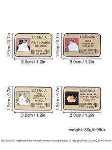 4Pcs Spanish Love License Cat Enamel Pins Set Cute Fat Kitten ID Card Lapel Brooch Couple Valentine Gift - Khaki - View 3
