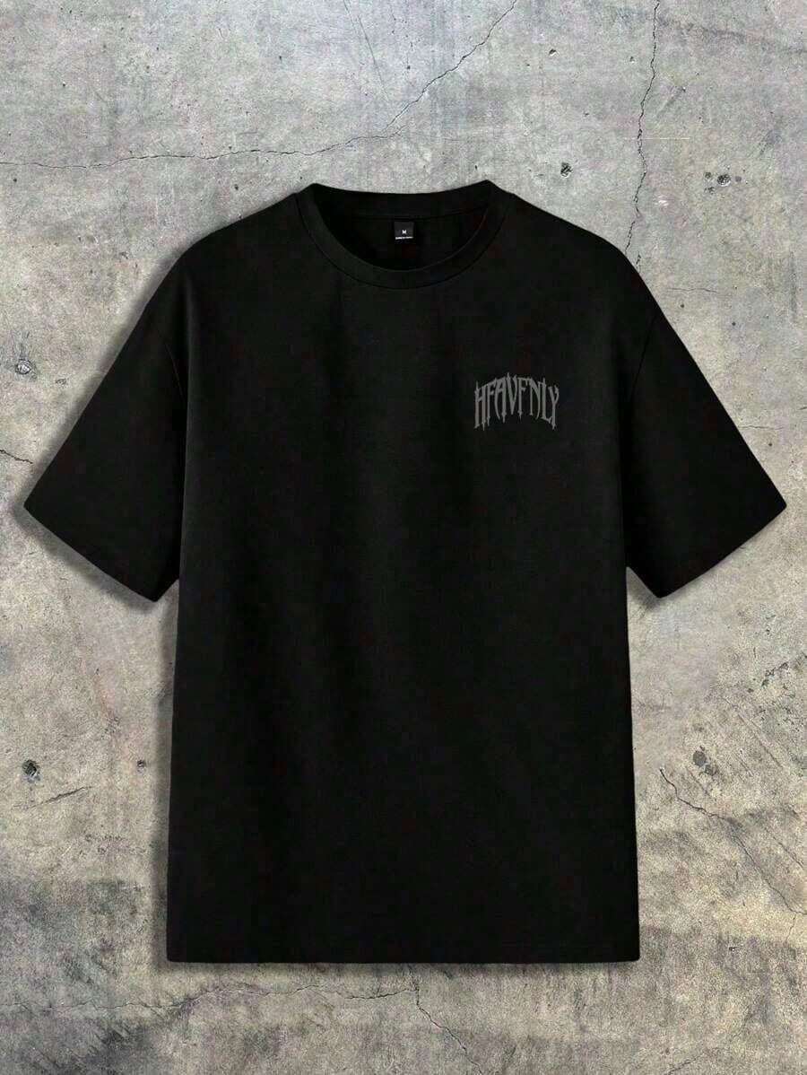 Camiseta hombre cuello redondo y manga corta. Para hombres y mujeres, para parejas, para parejas, camiseta de manga corta con estampado de moda, camiseta de media manga, cómoda y transpirabl - Negro - Ver 1