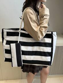 Tas Tote Pantai Tahan Air Ukuran Besar dengan Resleting dan Desain Anti Pasir, Cocok untuk Kolam Renang, Motif Acak, Ransel Sekolah, Portabel, Kapasitas Besar, Cocok untuk Remaja Putri, Wanita, Mahasiswa, Universitas, SMP, SMA, Aktivitas Luar Ruangan, Perjalanan, Tamasya, Kerja, Bisnis, Perjalanan Harian, Liburan, Belanja - Hitam - View 10