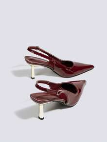 Women's Solid Color Pointed Toe Elegant Commuting High Heels - Burgundy - View 1