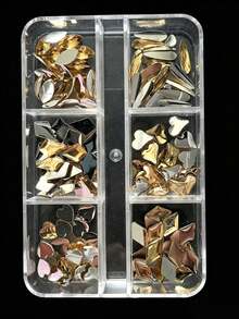 6件裝 香檳鑽 混合形狀 鍍金 平底 3D美甲裝飾指甲飾品 - 金色 - 查看 8