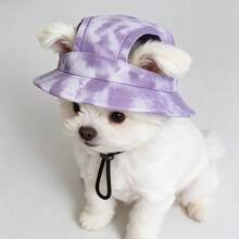 1pc Pet Bucket Hat - Ear Exposed Design To Prevent Falling Off, Adjustable, Pet Sun Hat, Avocado Hat, Bucket Hat, Dog Cap, Cat Cap, Pet Clothing Accessory, Pet Supplies - Purple - View 3