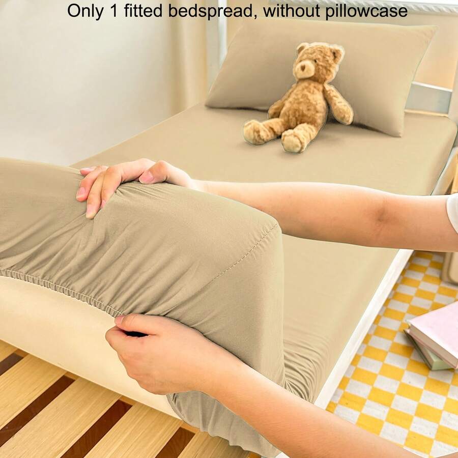 1pc Minimalist Modern Plant Floral Navy Blue Pattern Printed Brushed Fitted Sheet, Bedroom Printed Bed Cover, Mattress Cover, Mattress Protector, Bedding (Pillowcase Not Included) - Khaki - View 1