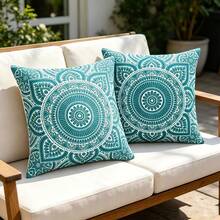 1PC Bohemian Pillow Cover, Blue Geometric Design Pattern, Polyester Digital Printed Pillow Cover, Square Polyester Pillowcase, Modern Sofa Decorative Cushion Cover, Double Sided Printed (Excluding Pillow Core) - Multicolor - View 6