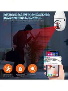 Cámara de vigilancia con bombilla Wifi de 1080P, Cámara De  1080p Wifi Hd E27, visión nocturna a color, rotación de 360°, seguimiento automático de personas, comunicación bidireccional, hogar inteligente - Blanco - Ver 5