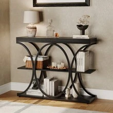 Techigher 3-Tier Industrial Console Table With Metal Frame, 100cm Slim Hallway Table With Open Shelves, Rustic Wood Sofa Table For Entryway, Corridor & Living Room - Multicolor - View 3