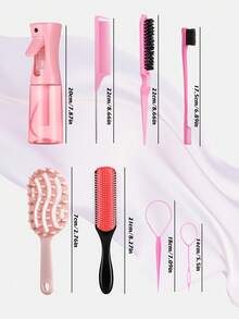 8pcs Curly & Straight Hair Comb Set, Continuous High Pressure Spray Bottle, Long Handle Hollow Hair Washing Massage Comb, 9-Row Comb, Tail Comb, Dual-Ended Eyebrow Comb, Teasing Comb, Hair Braiding Tool, Styling Tools - G1 - View 5