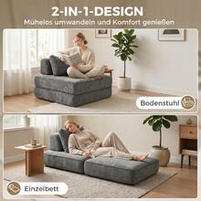 2-In-1 Cloud-Type Folding Chair Bed, Made Of Chenille, With Thick Support Cushion, Grey Color. - Grey - View 5