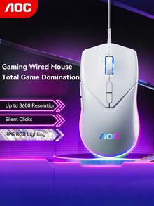 AOC Wired Gaming Mouse, 3600 DPI Adjustable, Silent Buttons, RGB Backlight, Suitable For Gaming And Office, Plug And Play - View 3