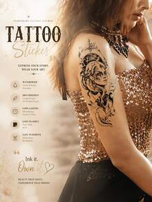 Big Size Body Art Fake Tattoos For Women, Black Beautiful Women And Skull Patterns, Waterproof Fake Tattoos, Last 2-5 Days, Cover Scars, Use On Arms, Chest, Waist, Back And Legs - Black - View 3