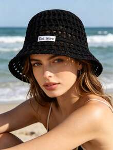 1 Pc Women's Summer Sun Protection Hat, With Letter, UV Protection, Foldable Outdoor Sun Hat, Bucket Hat, Outdoor Face Cover Bucket Hat, Hats For Women, Beach Hat, Hair Accessories, Vacation Essentials - Multicolor 1 - View 5