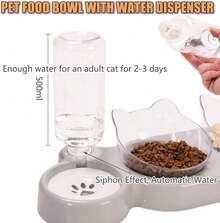Set per animali domestici grigio chiaro, completo di orecchie da gatto e due ciotole: ciotola angolata per cibo e acqua con protezione per il collo, ciotola combinata per cibo e acqua per separare cibo secco e umido. - 500ml - Visualizzare 4