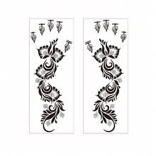 2 Sheets Full Hand Flower Design Black Toe Hand Tattoo Stickers Women Floral Print Tattoo Stickers Waterproof Tattoo Stickers Brown Tattoo Stickers Women Body Art Stickers Wedding Party Black Tattoo Stickers - Black - View 6