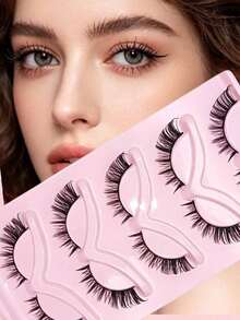 5 Pairs Fox Eye Wing-Shaped False Eyelashes, Natural Style One-Piece Black Stem Cat Eye Lashes, Cross-Border Dropshipping - View 1