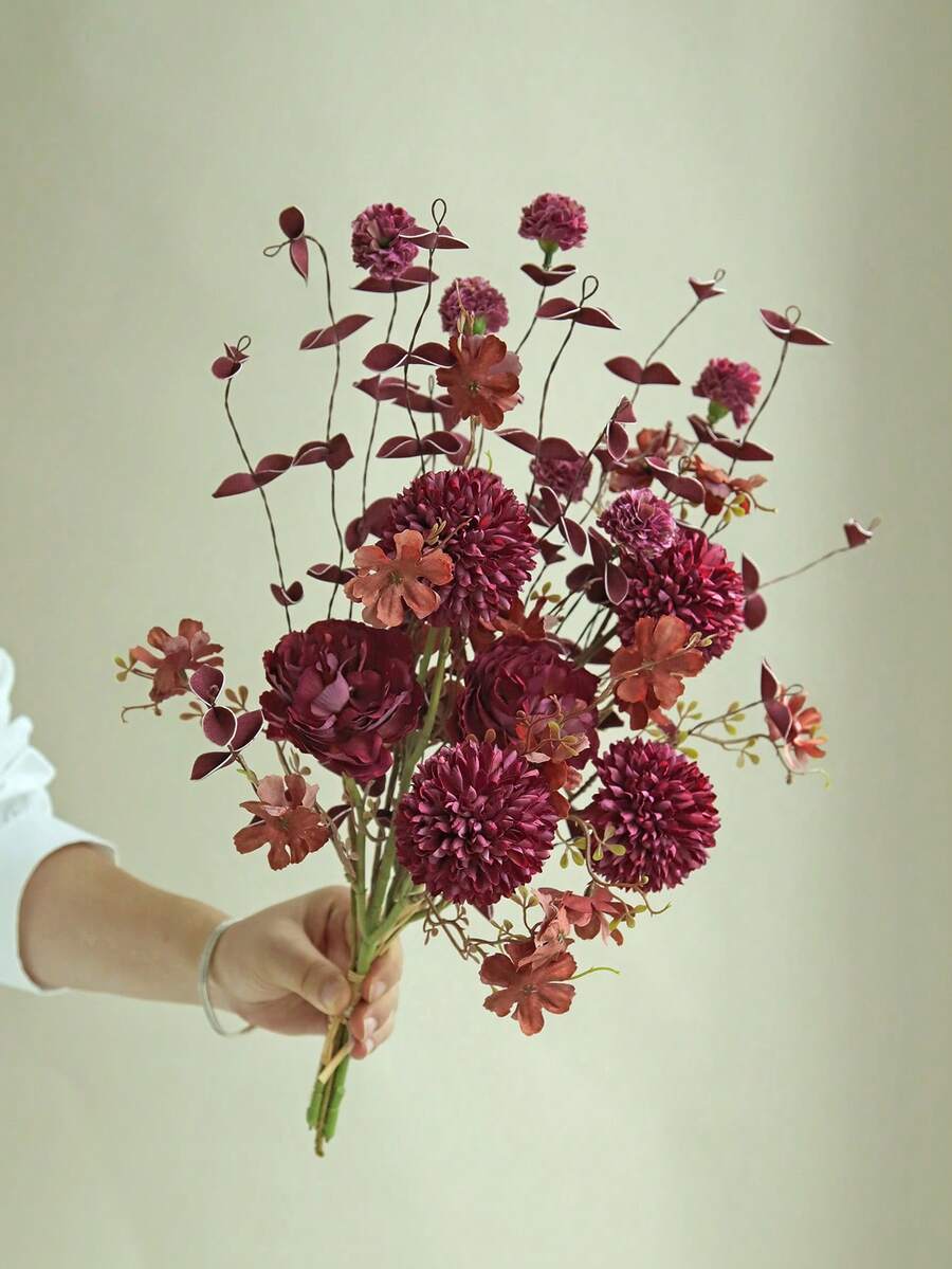 1PC 16.15in Simulation Table Tennis Chrysanthemum, Dandelion Ball, And Dali Ball, With Realistic Texture, Suitable For Vases, Homes, Hotel Rooms, Wedding Decoration, Table Decoration, Birthday Gifts, Graduation Ceremonies, And Autumn Decoration - Burgundy - View 1