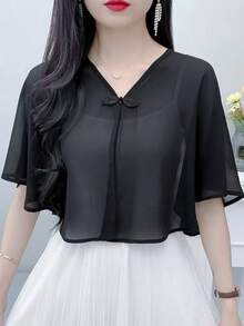 1件女款防曬披肩，夏季極簡時尚防曬罩衫，薄款細肩帶罩衫外套 - 彩色 - 查看 6