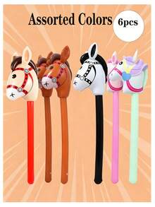 1/3/4/5/6pcs PVC Inflatable Horse Stick, Cartoon Animal Head Long Pole, Party Stage Game Prop - Multicolor - View 19