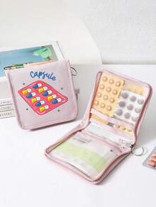 1 pieza Bolsa portátil para pastillas, caja compacta para pastillas y kit de primeros auxilios, bolsa para pastillas con diseño, puede almacenar tabletas y cápsulas, impresa con patrón de "cápsula", conveniente para viajes, adecuada para uso diario/al aire libre/viajes, esencial para la salud - Multicolor - Ver 3