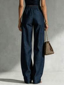 New Spring/Summer High Waist Pleated Wide Leg Casual Versatile Straight Leg Pants, Autumn Essential - Blue - View 4