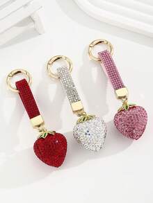 Hot-Selling New DIY Handmade Cute 3D Rhinestone Strawberry Keychain, 1pc Realistic Fruit Car Key Book Bag Charm, Mother's Day Gift, Girlfriend Gift, Bag Decoration Pendant, Holiday Creative Gift, Event Favor, Suitable For Daily Use - Multicolor - View 3