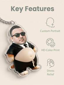 Custom Photo Big Belly Acrylic Keychain, Personalized Soft Cute Squeeze Stress Relief Pendant, Custom Face Keychain, Squeeze Stress Relief Keychain, Fun Bag Charm, Customized Gift For Friends, Fan Merchandise, Cute Cartoon Keychain, Custom Portrait Pendant, Unique Holiday Gift, Creative Fun Gift For Friends - Multicolor - View 5