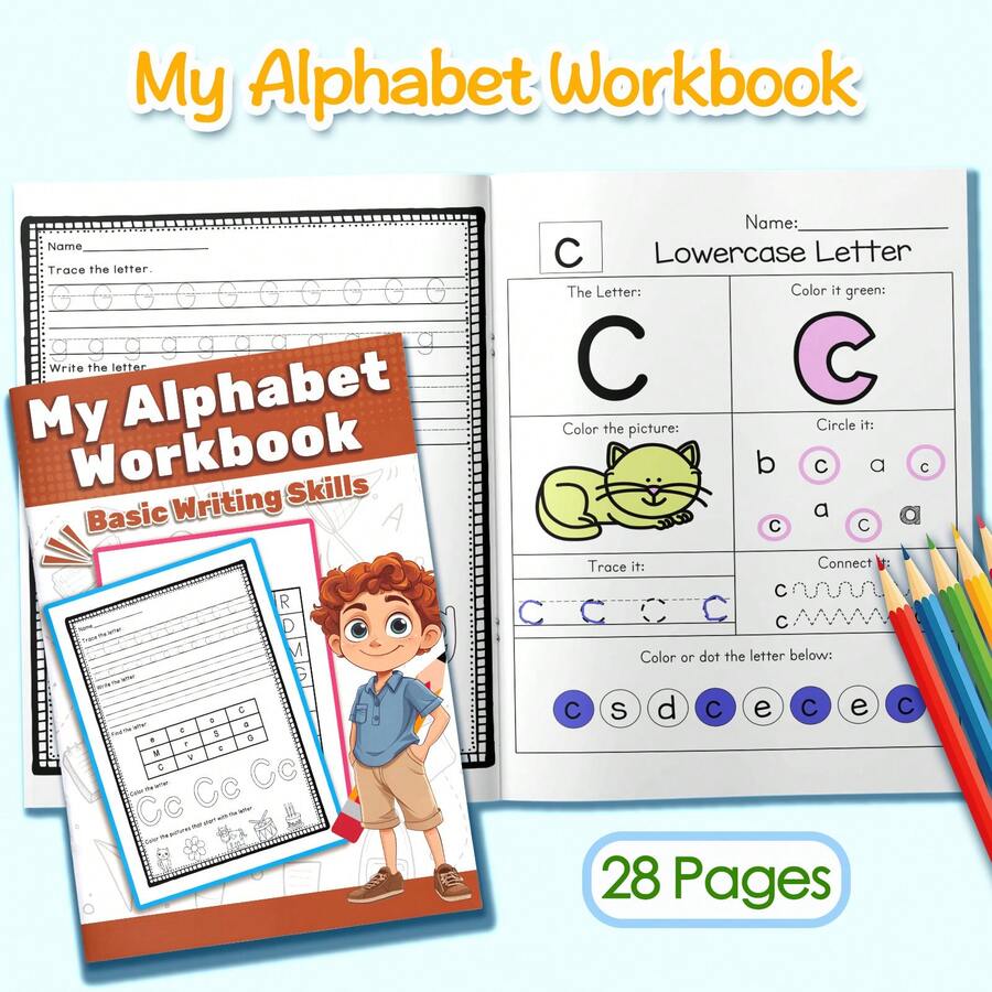 Letter Handwriting And Voice Activity Book - Step-By-Step Tracing, Copying And Writing Letters, Illustrated Sound To Word Exercises, Clear Pages Suitable For Daily Learning, Improve Vocabulary And Concentration - 字母練習冊 - 查看 1