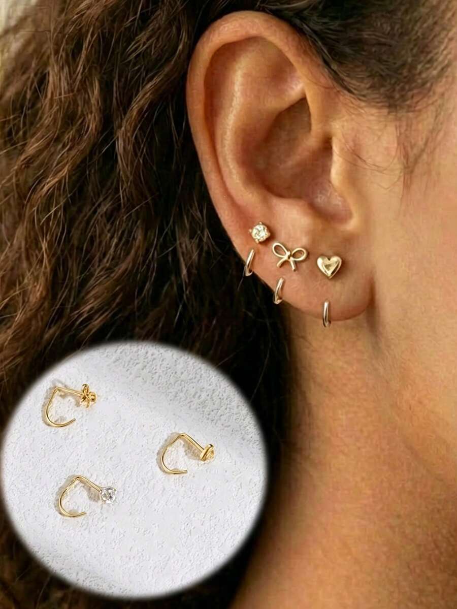HOTNICE Anting Kait Tanpa Telinga Bentuk Setengah Lingkaran, Anting Lingkaran Terbuka yang Dapat Dilepas, Anting Ringan Tanpa Tindik untuk Wanita, Nyaman untuk Tidur, Aksesori Fashion, Hadiah Sempurna untuk Wanita - Emas - View 1