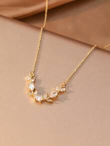 1pc Elegant Luxury Floral Branch Leaf Pendant Necklace, Sparkling Cubic Zirconia, Women Girls Daily Commute Date Versatile Neck Accessory, Ramadan Eid Al-Adha Valentine's Day Gift - Multicolor - View 6