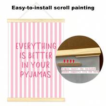1 Stück gerahmt/ungerahmt "Alles ist besser in deinem Pyjama" lustiges Zitat Leinwand Poster süße rosa Streifen Wandkunst Muster Mädchenzimmer Ästhetik Dekoration funky Scroll Gemälde für Wohnheim, Wohnzimmer, Schlafzimmer, moderne Heimdekoration - A - Übersicht 4