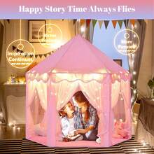 Girls Princess Castle Play Tent With Starry Lights, Kids Indoor Outdoor Playhouse For Ages 3+, Pink & Blue Options, Spacious Foldable Portable - LJSW-pink - View 5