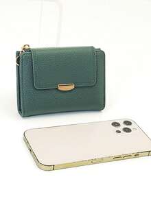 MINGYOU Fashion Soft Textured Handheld Short Wallet Zipper Coin Purse - Teal Blue - View 5