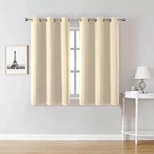 2pcs Modern Minimalist Beige Blackout Short Curtains With Black Lining, Top Grommet Rings, For Dining Room, Kitchen, Cabinet Door, Room Divider, Home Decor, Small Window, Door Curtain - Beige - View 9