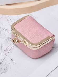 1pc Genuine Leather Mini Jewelry Box, Portable Vintage Style Small Leather Coin Purse, Jewelry Storage Box, Mini Travel Ring Box With Kiss Lock, Women's Earring Ring Necklace Storage Box - Pink - View 2