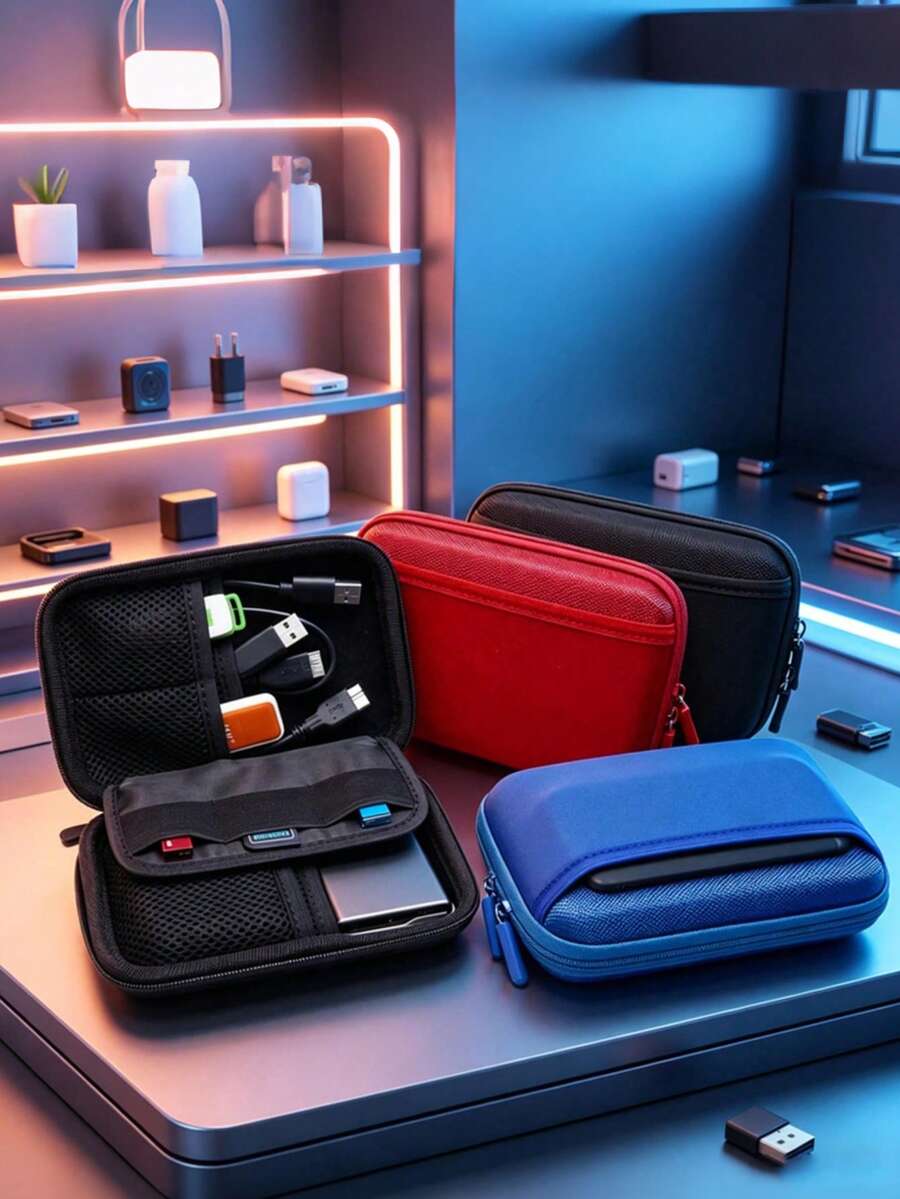 Portable Power Bank Data Cable USB Hard Drive Phone Storage Bag Shockproof Protective Cover Travel Carry Case For External Hard Disk Powerbank Organizer Pouch, External Hard Disk Hard Drive Case, Digital Accessories Multi-Use Compact Organizer Box