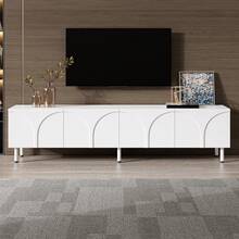 TV Stand/Living Room Side Table With Curved Lines In Three Dimensions, Four Doors, Two Separate Storage Compartments, Metal Legs. - 白色 - 查看 1