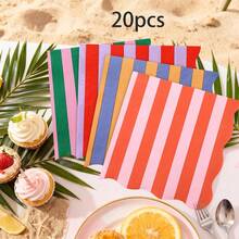 20/40/60pcs Bright Vertical Stripe Wavy Edge Disposable Paper Napkins, 4 Colors Available, 2-Ply Wavy Edge Summer Beach Style Color Block Print Napkins, Suitable For Tropical Brunch, Outdoor Picnic, Garden Party, Colorful Birthday Tableware, 13*13 Inches - View 5